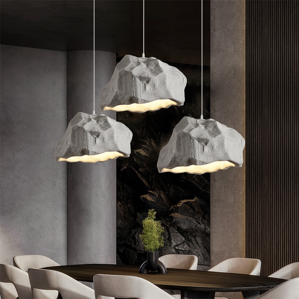Dining Room Mountain Shape Resin Pendant Light Wabi-sabi Style Microcement Lampshade