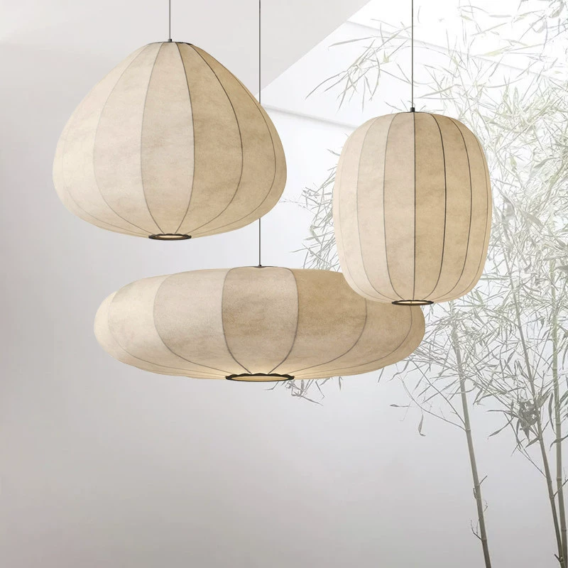 Wabi-Sabi Silk Pendant Light Set Lantern Chandelier for Restaurant & Tea Room