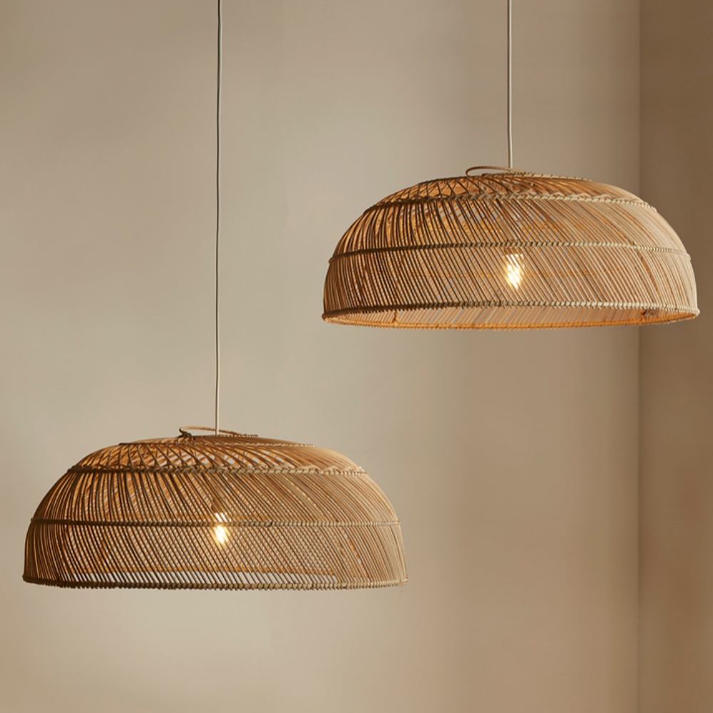 Wabi-sabi Hand-woven Rattan Lampshade Living Room Pendant Light