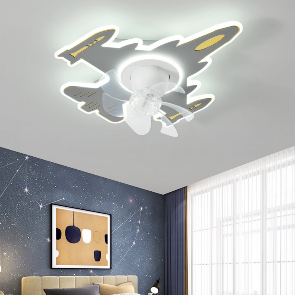 Cartoon Airplane Ceiling Fan Light Children's Room Smart Lamp