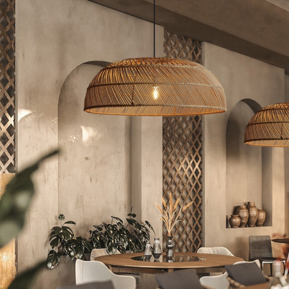 Wabi-sabi Hand-woven Rattan Lampshade Living Room Pendant Light