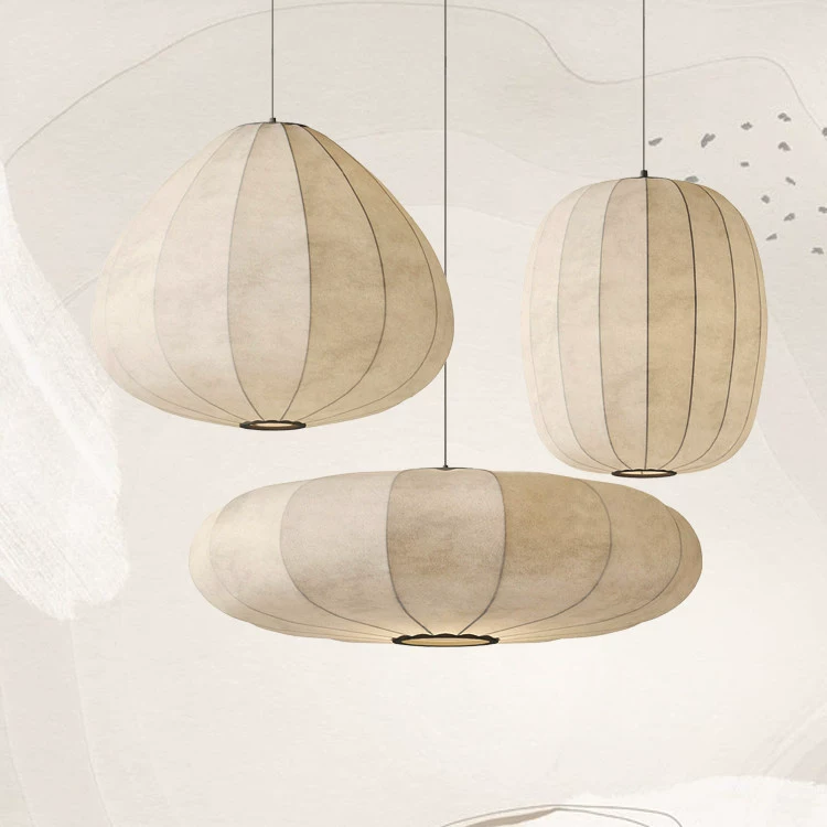 Wabi-Sabi Silk Pendant Light Set Lantern Chandelier for Restaurant & Tea Room