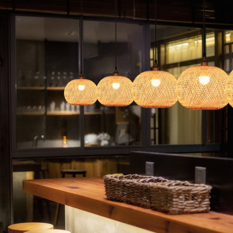 Japanese Style Bamboo Restaurant Pendant Light Decorative Lampshade