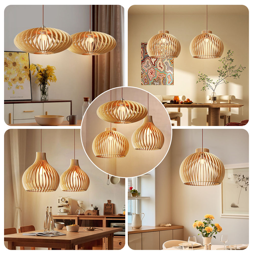 Japanese Rural Style Wood Color Pumpkin Pendant Lights