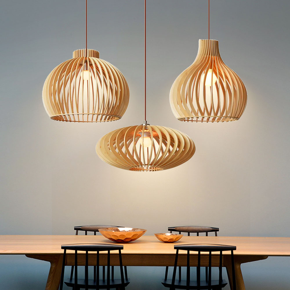 Japanese Rural Style Wood Color Pumpkin Pendant Lights