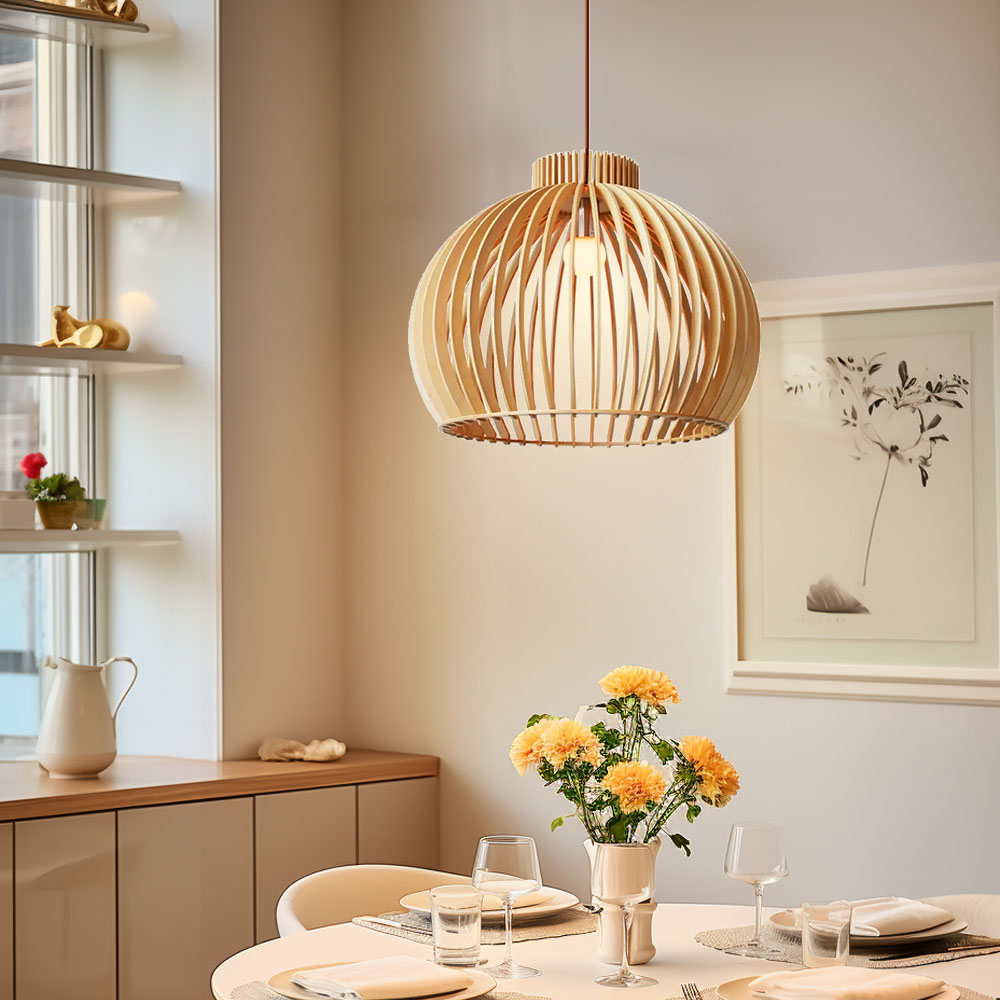 Japanese Rural Style Wood Color Pumpkin Pendant Lights