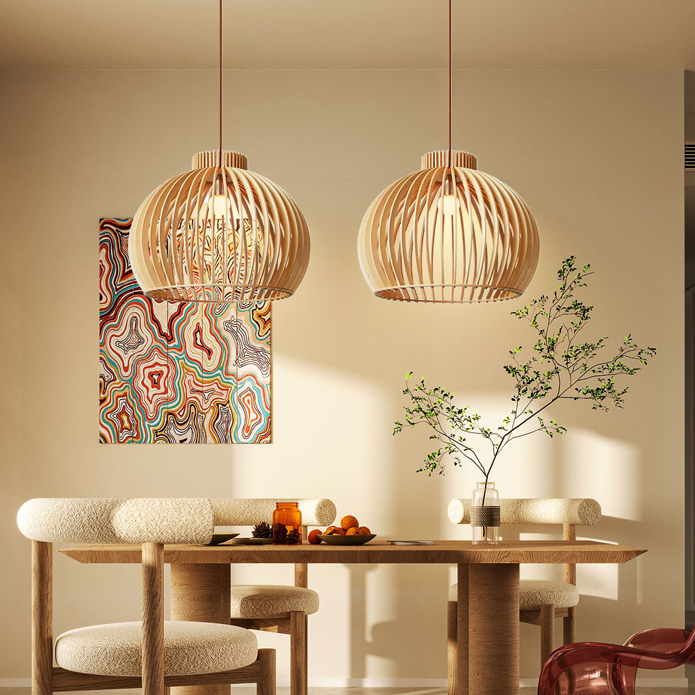 Japanese Rural Style Wood Color Pumpkin Pendant Lights
