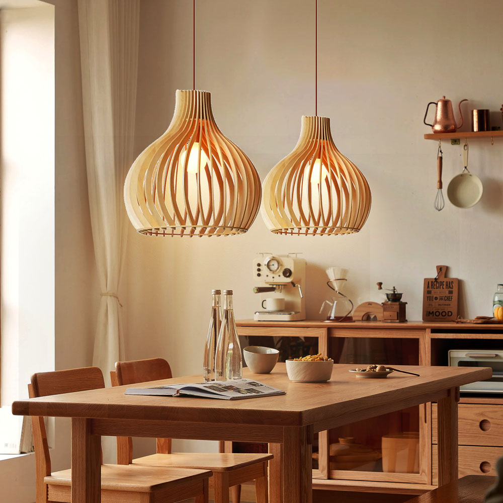 Japanese Rural Style Wood Color Pumpkin Pendant Lights