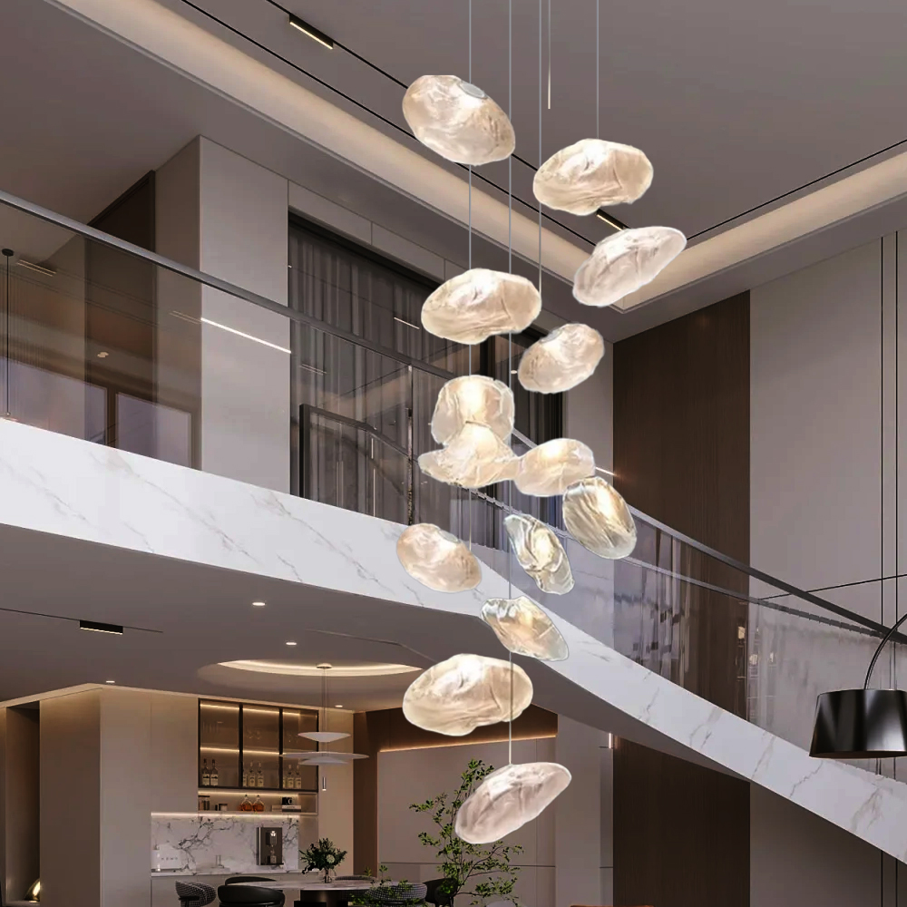Duplex Staircase Living Room Hotel Glass Cloud Shape Pendant Light
