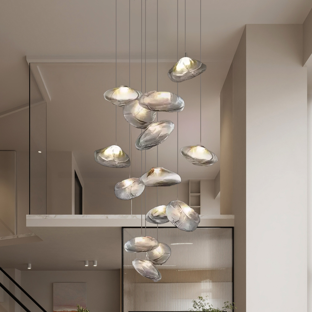 Duplex Staircase Living Room Hotel Glass Cloud Shape Pendant Light