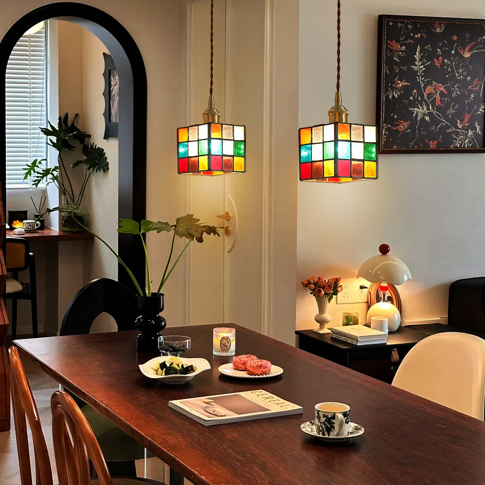 Japanese Retro Colored Magic Cube Handmade Glass Small Pendant Light