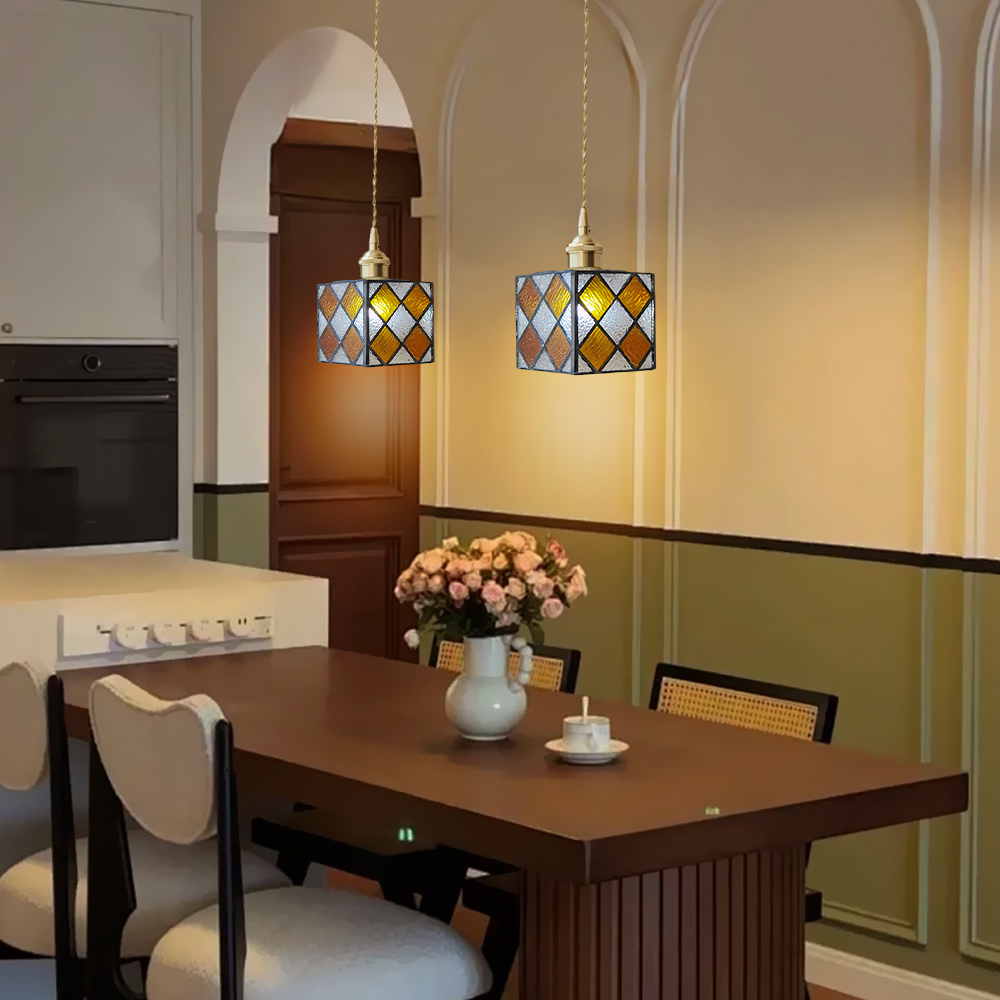 Japanese Retro Colored Magic Cube Handmade Glass Small Pendant Light