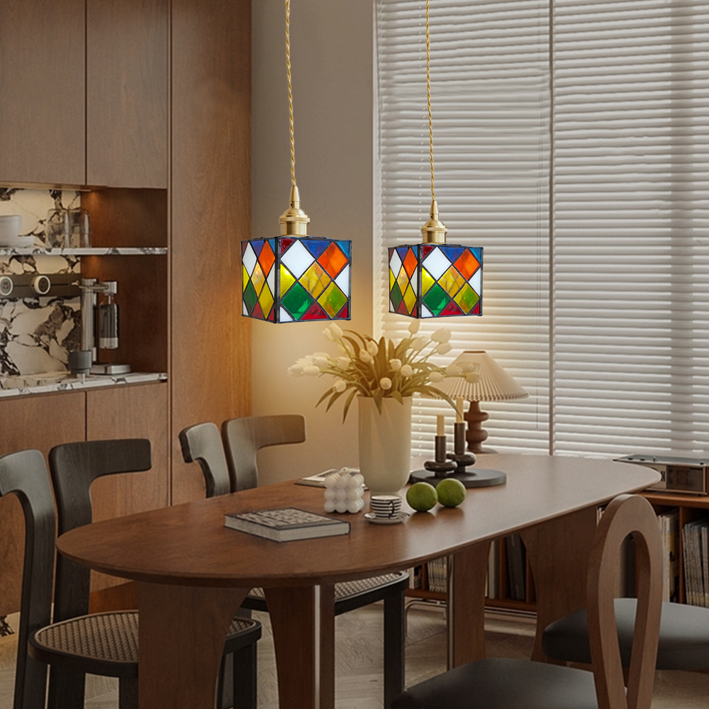 Japanese Retro Colored Magic Cube Handmade Glass Small Pendant Light