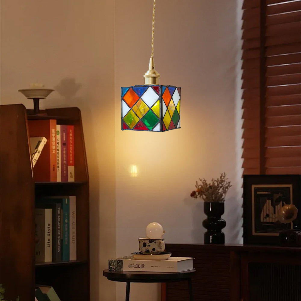 Japanese Retro Colored Magic Cube Handmade Glass Small Pendant Light