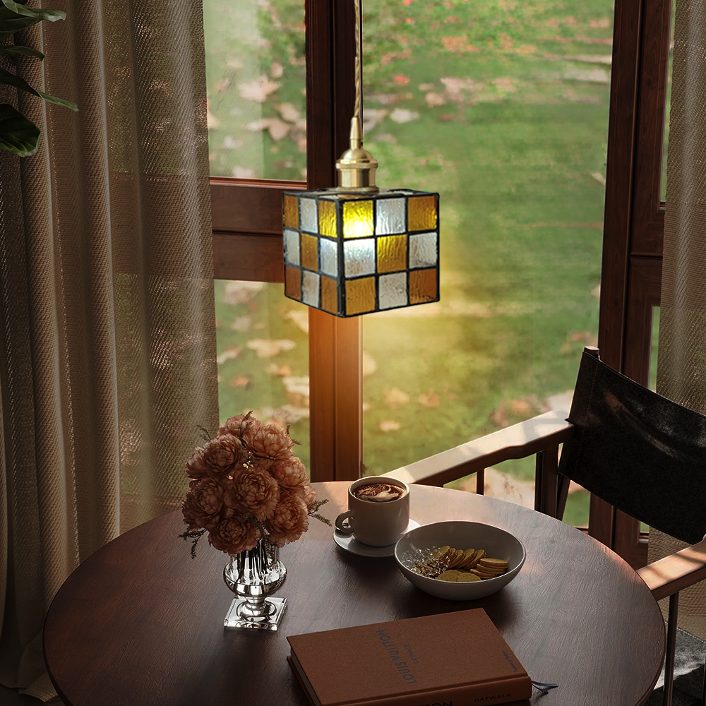 Japanese Retro Colored Magic Cube Handmade Glass Small Pendant Light