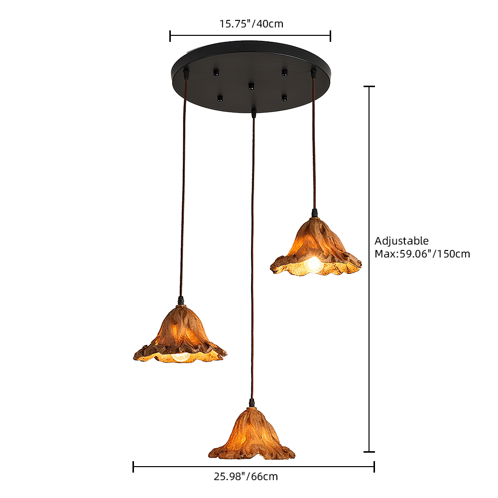 Vintage Lotus Leaf Shaped Resin Wood Color Pendant Light Dining Room Bedroom Chandelier