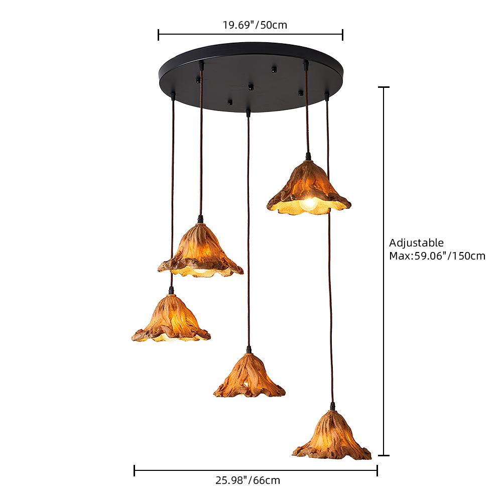 Vintage Lotus Leaf Shaped Resin Wood Color Pendant Light Dining Room Bedroom Chandelier