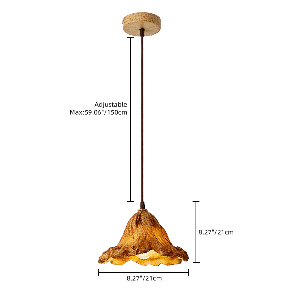 Vintage Lotus Leaf Shaped Resin Wood Color Pendant Light Dining Room Bedroom Chandelier