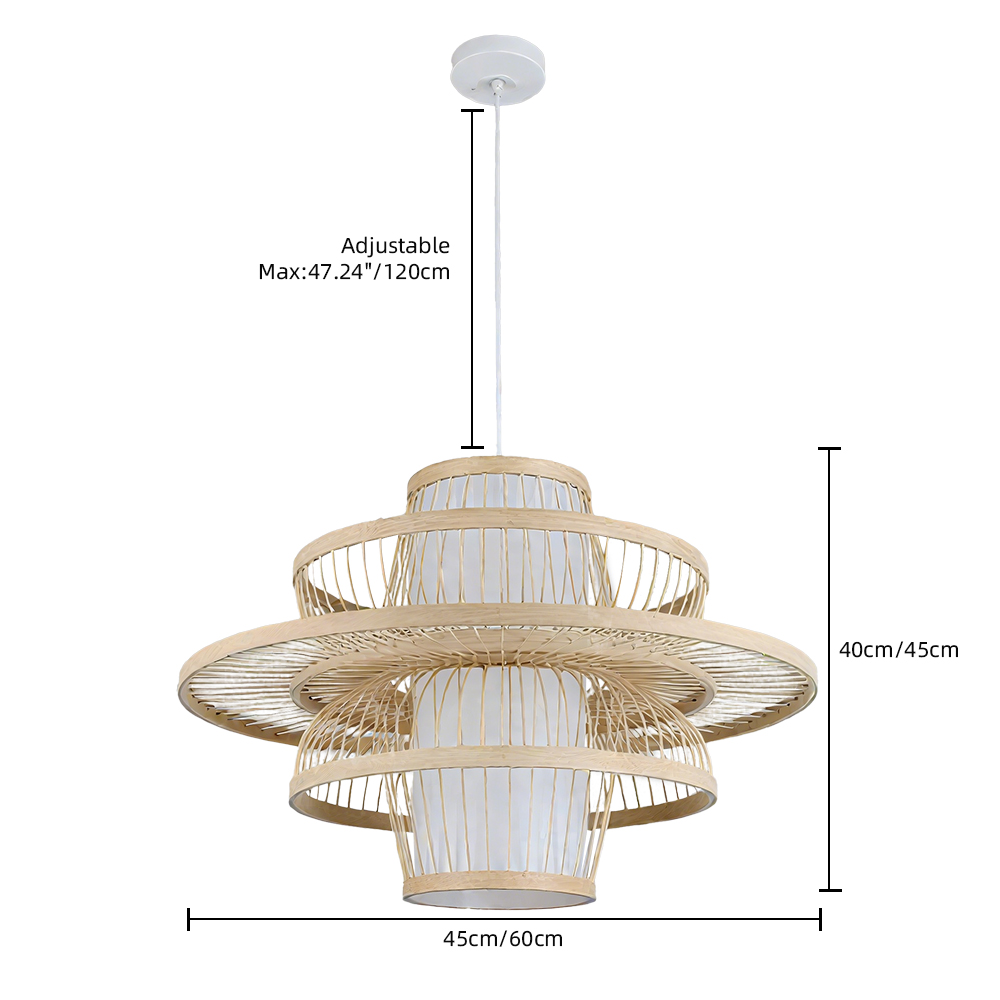 Japanese Bamboo Multi-layer Ring Pendant Light Living Room Dining Table Lampshade