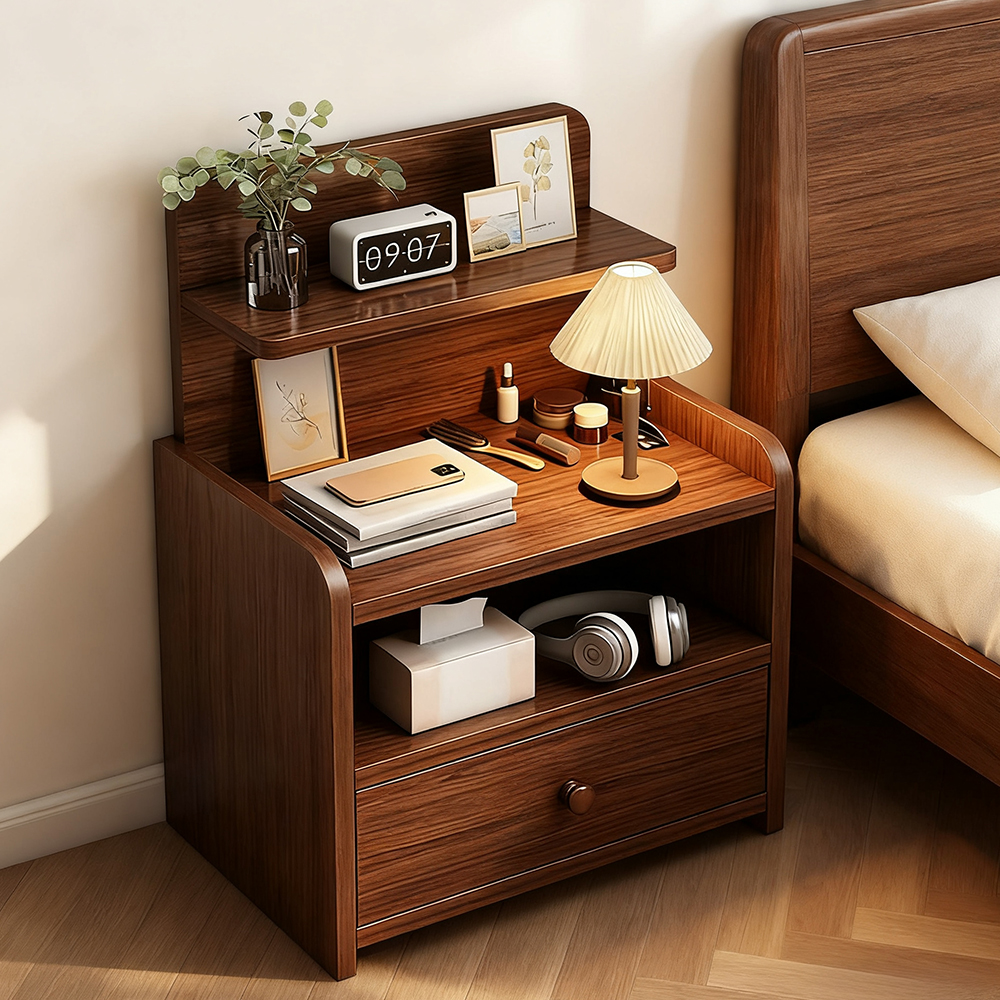 Modern Walnut Bedroom Bedside Table Small Storage Cabinet