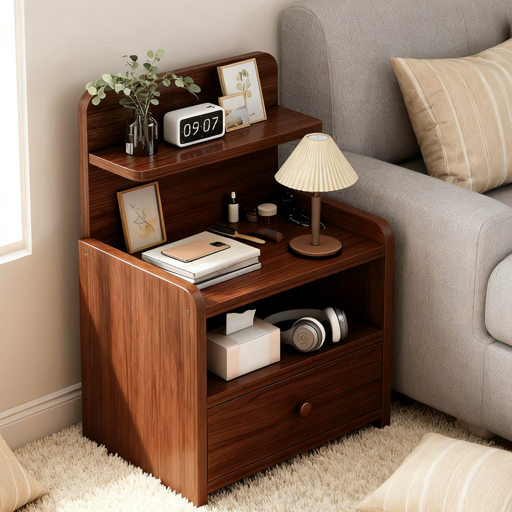 Modern Walnut Bedroom Bedside Table Small Storage Cabinet