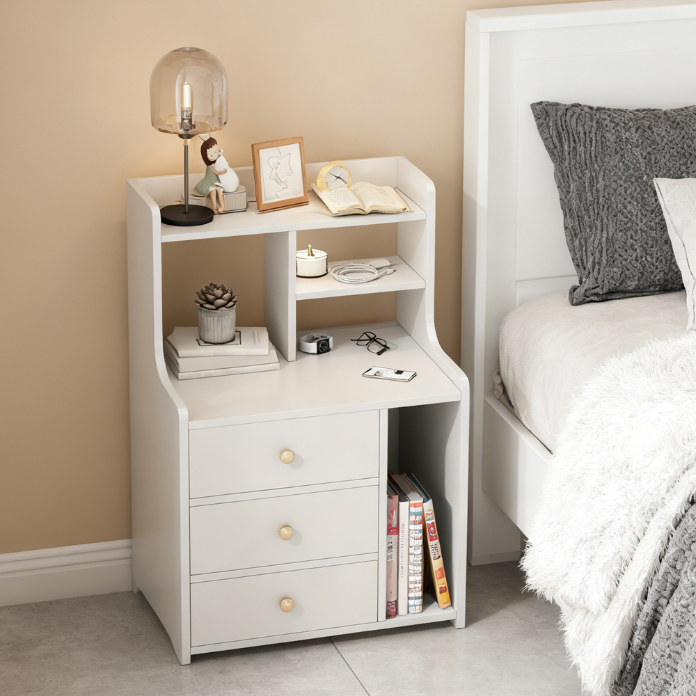 Modern Open Bedroom White Bedside Table Storage Cabinet