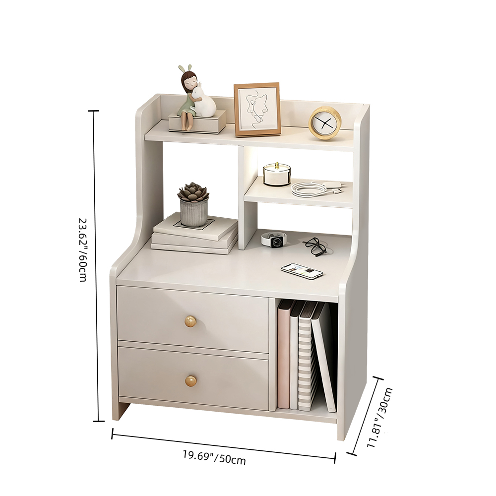 Modern Open Bedroom White Bedside Table Storage Cabinet