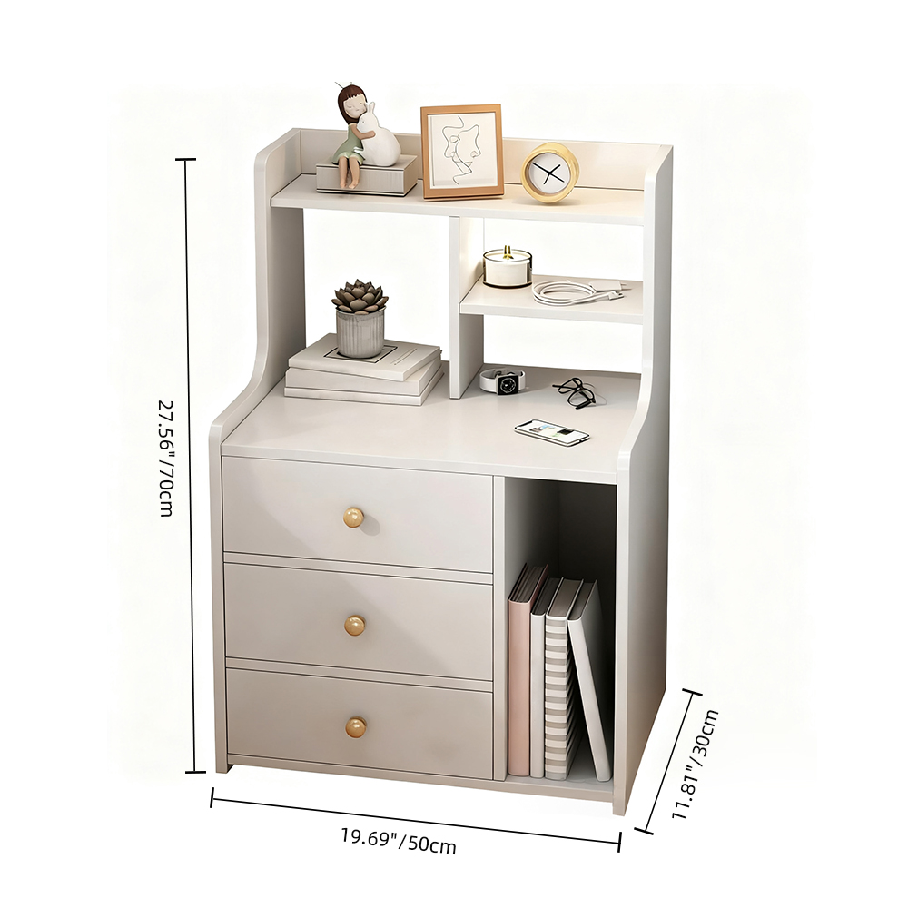 Modern Open Bedroom White Bedside Table Storage Cabinet