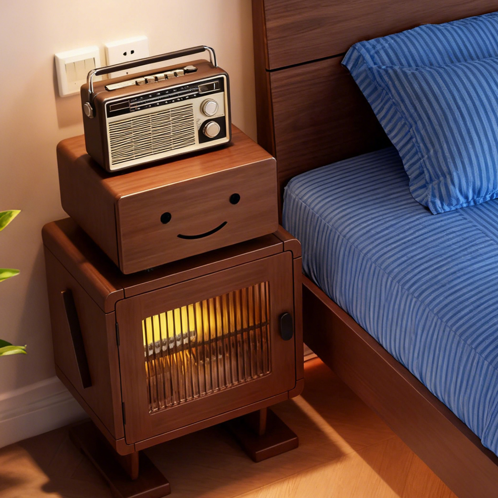 Robot Shape Bedroom Bedside Table Solid Wood Storage Cabinet Children's Bedside Cabinet