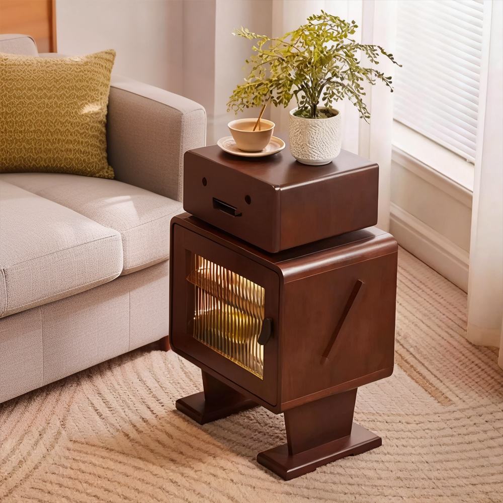 Robot Shape Bedroom Bedside Table Solid Wood Storage Cabinet Children's Bedside Cabinet