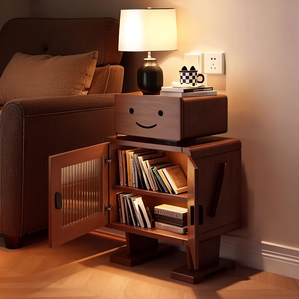 Robot Shape Bedroom Bedside Table Solid Wood Storage Cabinet Children's Bedside Cabinet