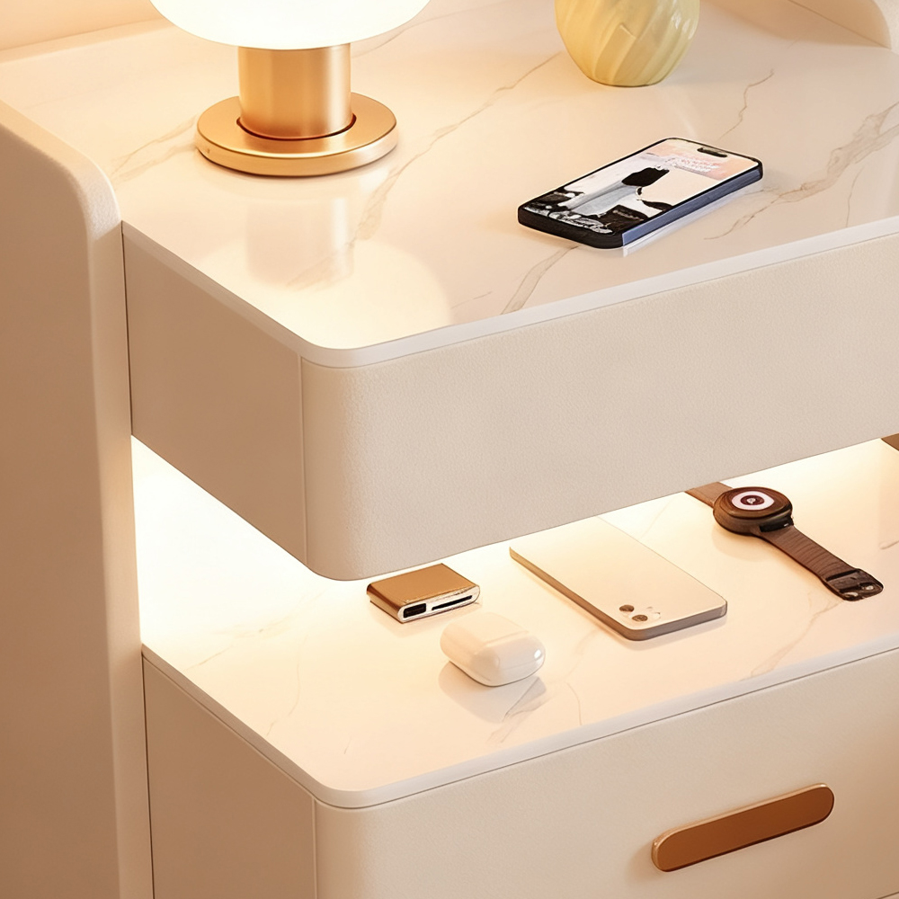 Free Installation Smart Bedside Table Multifunctional Solid Wood Bedside Storage Cabinet