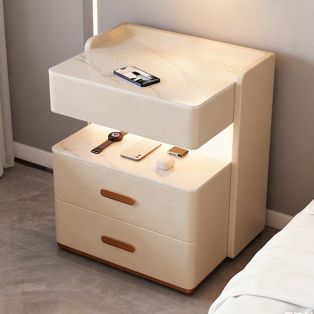 Free Installation Smart Bedside Table Multifunctional Solid Wood Bedside Storage Cabinet