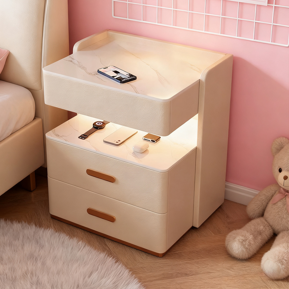 Free Installation Smart Bedside Table Multifunctional Solid Wood Bedside Storage Cabinet