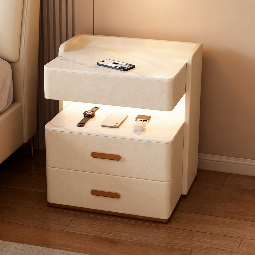 Free Installation Smart Bedside Table Multifunctional Solid Wood Bedside Storage Cabinet