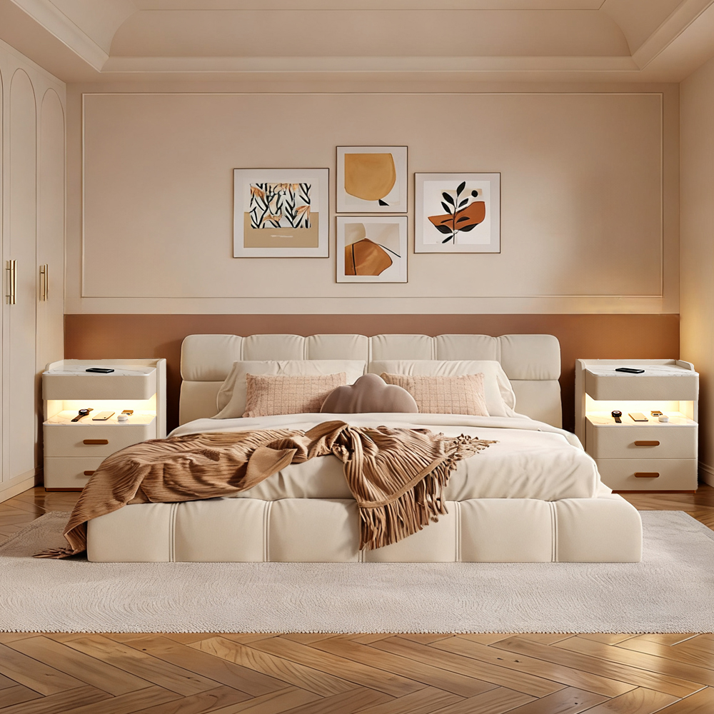 Free Installation Smart Bedside Table Multifunctional Solid Wood Bedside Storage Cabinet