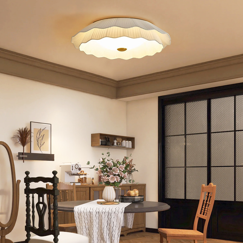 French Mid-Century Fabric Pleated Shade 3-Color Lighting Dining Room Pendant Light