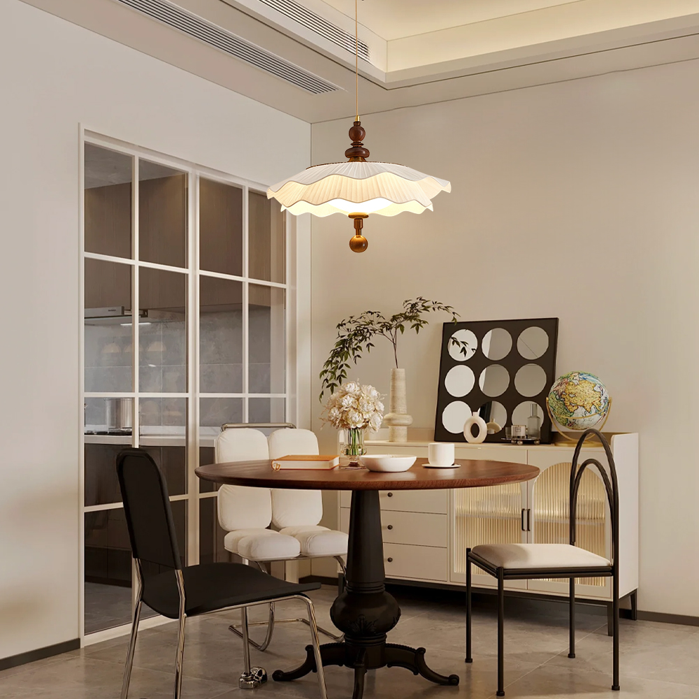 French Mid-Century Fabric Pleated Shade 3-Color Lighting Dining Room Pendant Light