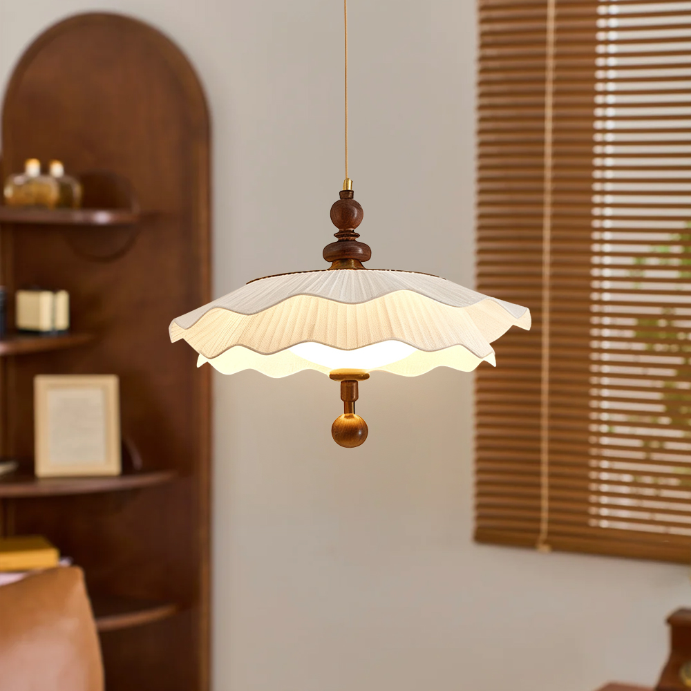 French Mid-Century Fabric Pleated Shade 3-Color Lighting Dining Room Pendant Light