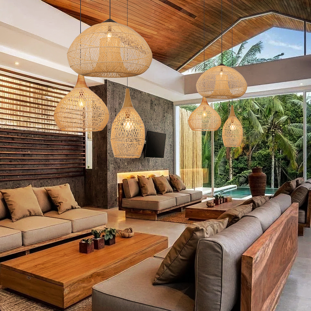 Wabi-Sabi Style 3-Head Rattan Pendant Light for Living Room