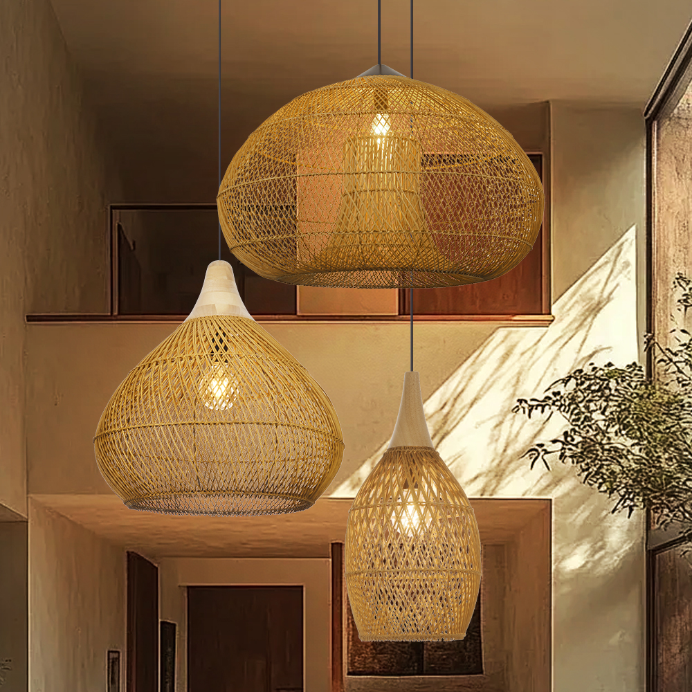 Wabi-Sabi Style 3-Head Rattan Pendant Light for Living Room