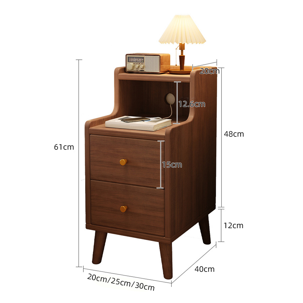 Walnut Simple Bedroom Bedside Table Solid Wood Small Storage Cabinet