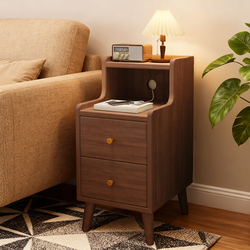 Walnut Simple Bedroom Bedside Table Solid Wood Small Storage Cabinet