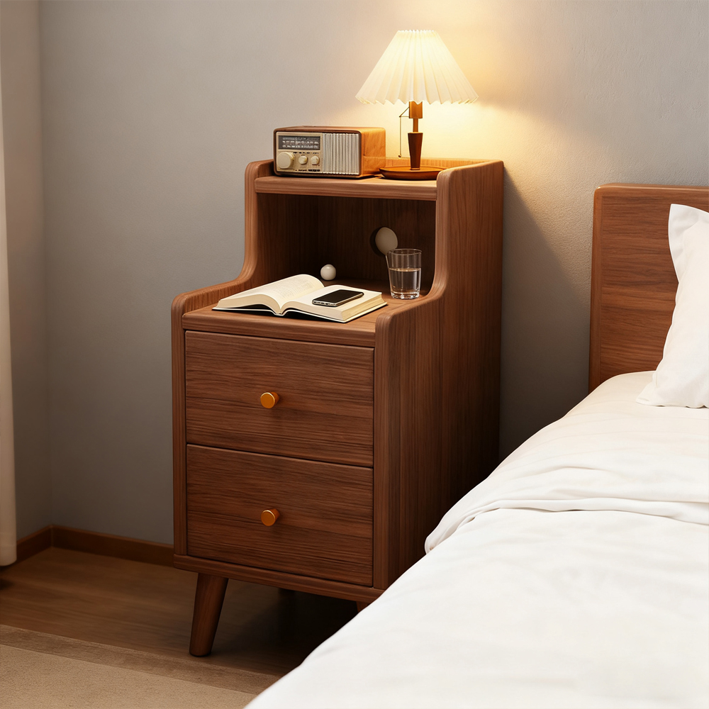 Walnut Simple Bedroom Bedside Table Solid Wood Small Storage Cabinet