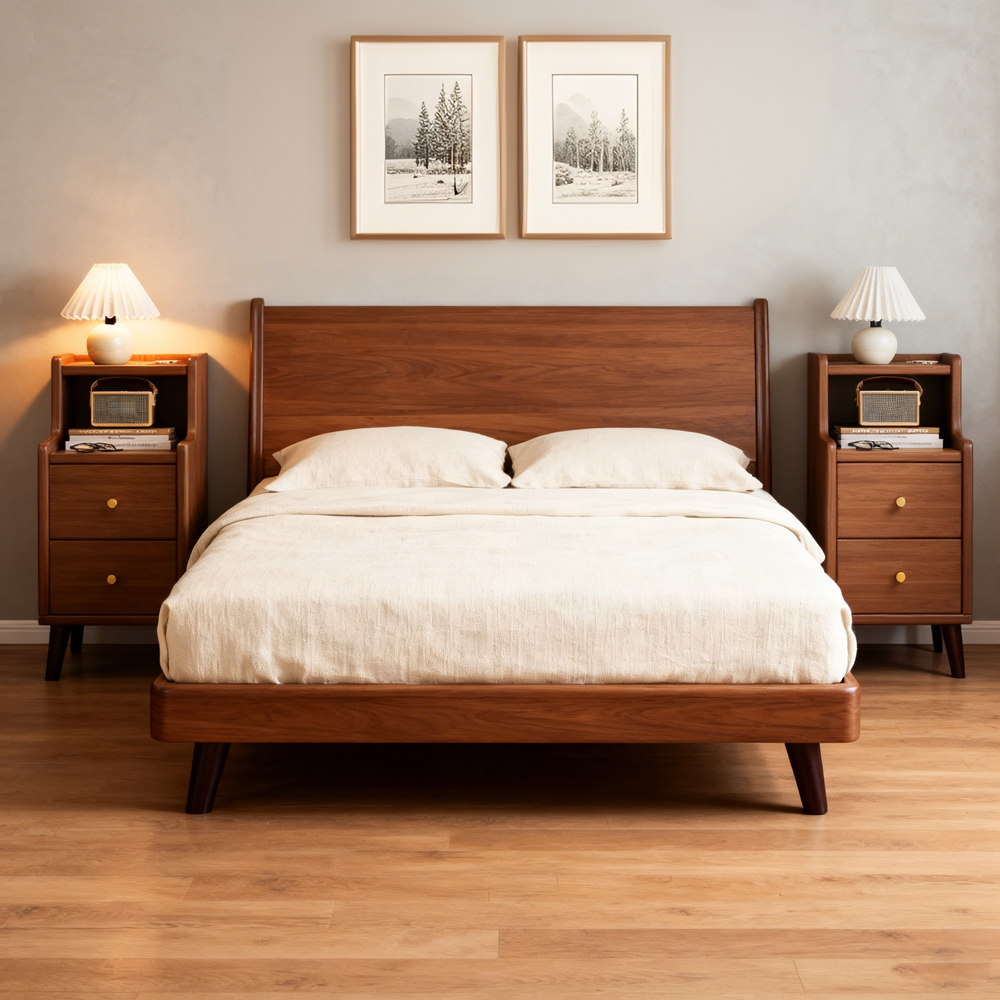 Walnut Simple Bedroom Bedside Table Solid Wood Small Storage Cabinet