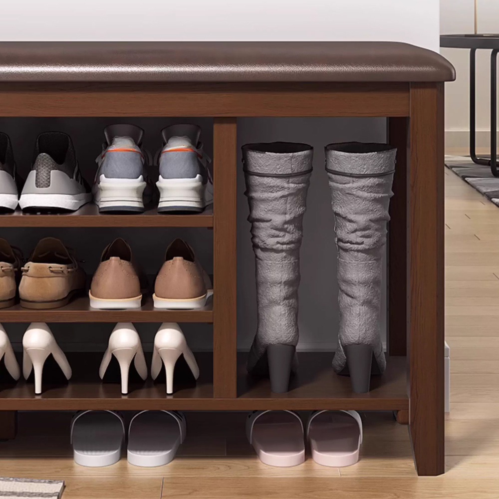 Solid Wood Shoe Changing Stool with Soft Cushion for Door Entrance