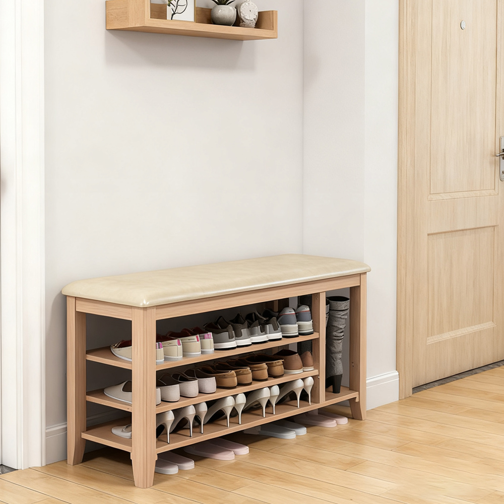 Solid Wood Shoe Changing Stool with Soft Cushion for Door Entrance