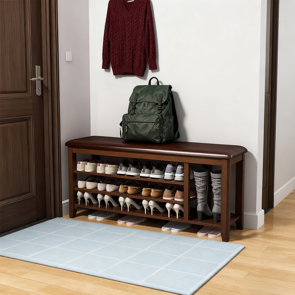 Solid Wood Shoe Changing Stool with Soft Cushion for Door Entrance