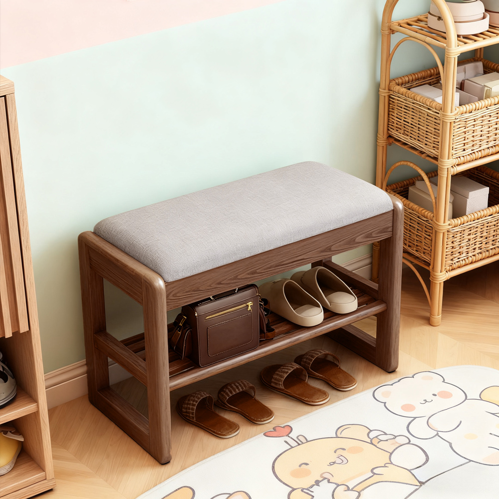 Solid Wood Shoe Changing Stool Entryway Storage Multi Function Hallway Storage Stool