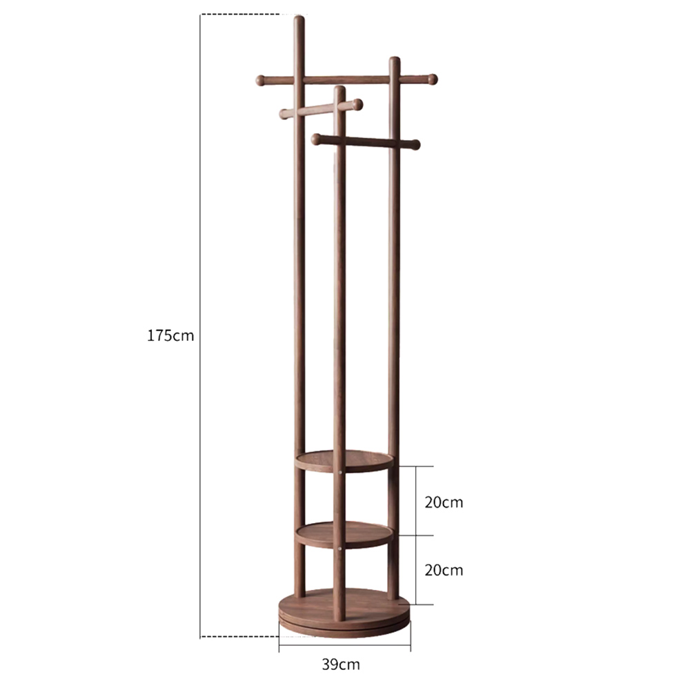 Nordic Style Solid Wood Rotating Coat Rack with Multi-Function Storage